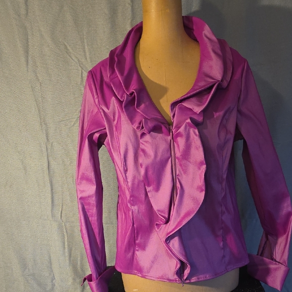 Samuel Dong Tops - Samuel Dong Purple Ruffled Blouse